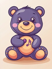 Fototapeta premium Cute purple bear holding music note