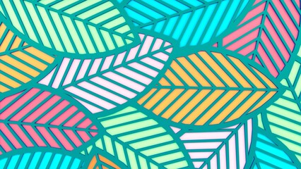 Abstract 3d leaf cutout pattern set. Trendy colorful leaf design collection. Tropical and summer themed contemporary wallpaper or background