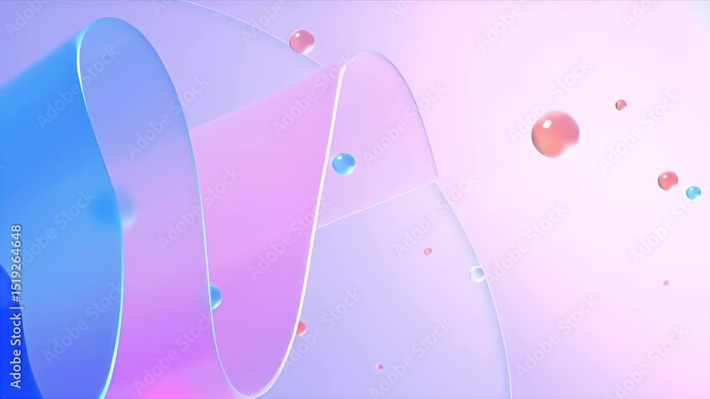 Poster パステルカラーの抽象的な背景 ピンクと青の波 液体球体と幾何学的な形状 光沢のある表面とグラデーションを備えたミニマルな未来的なデザイン