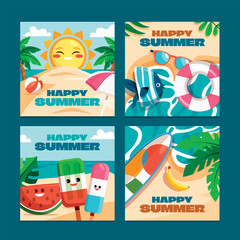 Happy Summer Vacations Square Cards Collection