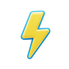 Fototapeta premium 3D Rendered Yellow Lightning Bolt Icon with Blue Outline Isolated on White Background
