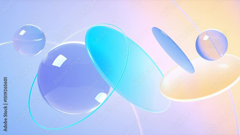 Poster パステルカラーの3d抽象的な背景 球体と楕円の図形 光沢のある半透明な要素 未来的なミニマルデザイン 現代的な創造性