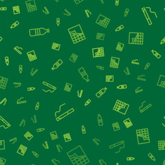 Set line Bottle of water, Cigarette and Chocolate bar on seamless pattern. Vector