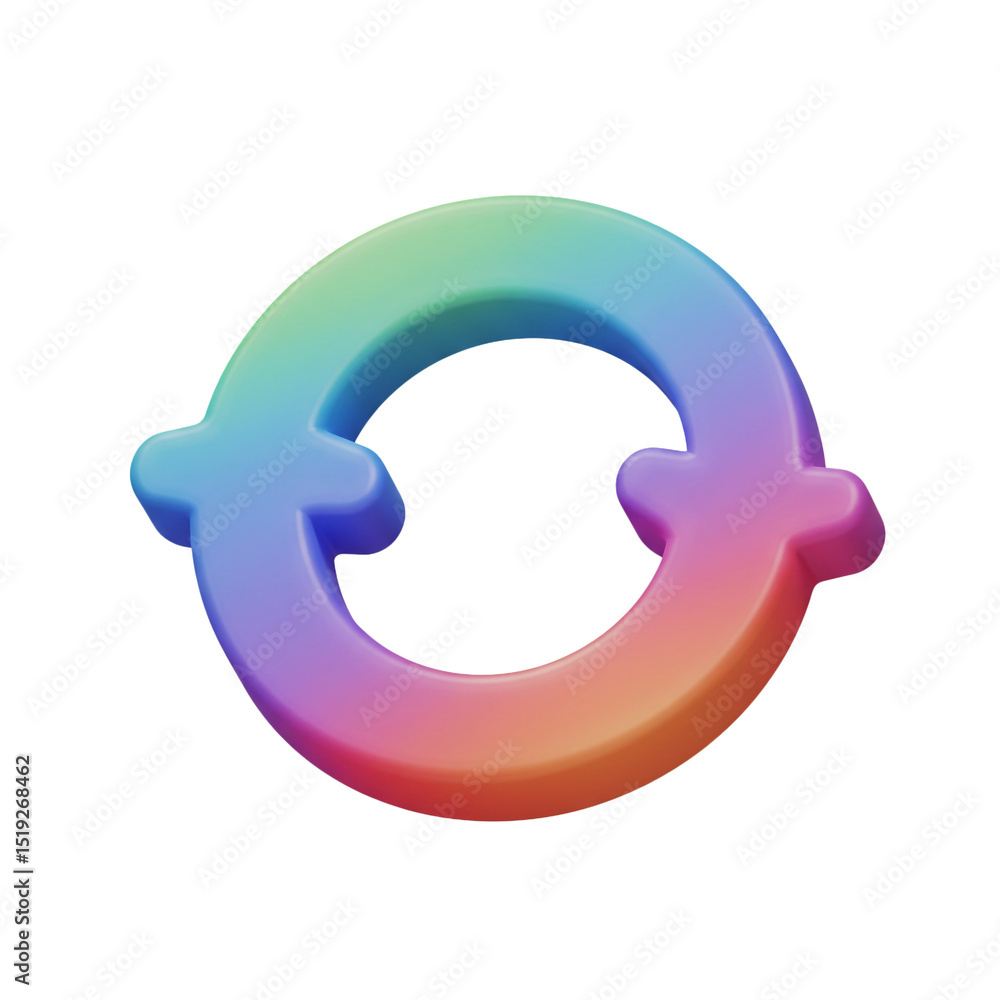 Poster a vibrant 3d rendered refresh or reload symbol in rainbow colors on white background