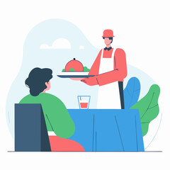 People eating restaurant Minimal Vector Roundish Flat 