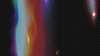 Abstract vector film leak effect. Vector damaged screen gradient background with burning effect and small particles isolated on checkered background. Vintage photo filter. Film flare overlay concept.