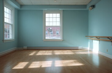 Obraz premium Empty room with light wood floor and windows