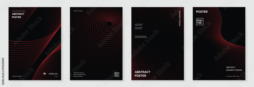 Poster abstract line wave gradient poster background vector set. minimalist cover template with vibrant per