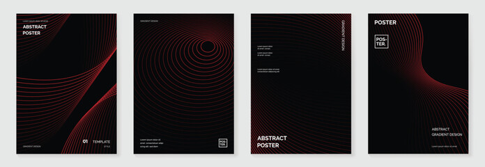 Abstract line wave gradient poster background vector set. Minimalist cover template with vibrant perspective line wave in motion. Ideal design for social media, cover, banner, flyer, music, ads.