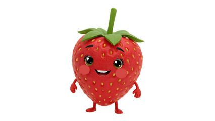 3D Cute Strawberry Character with Kawaii Smile