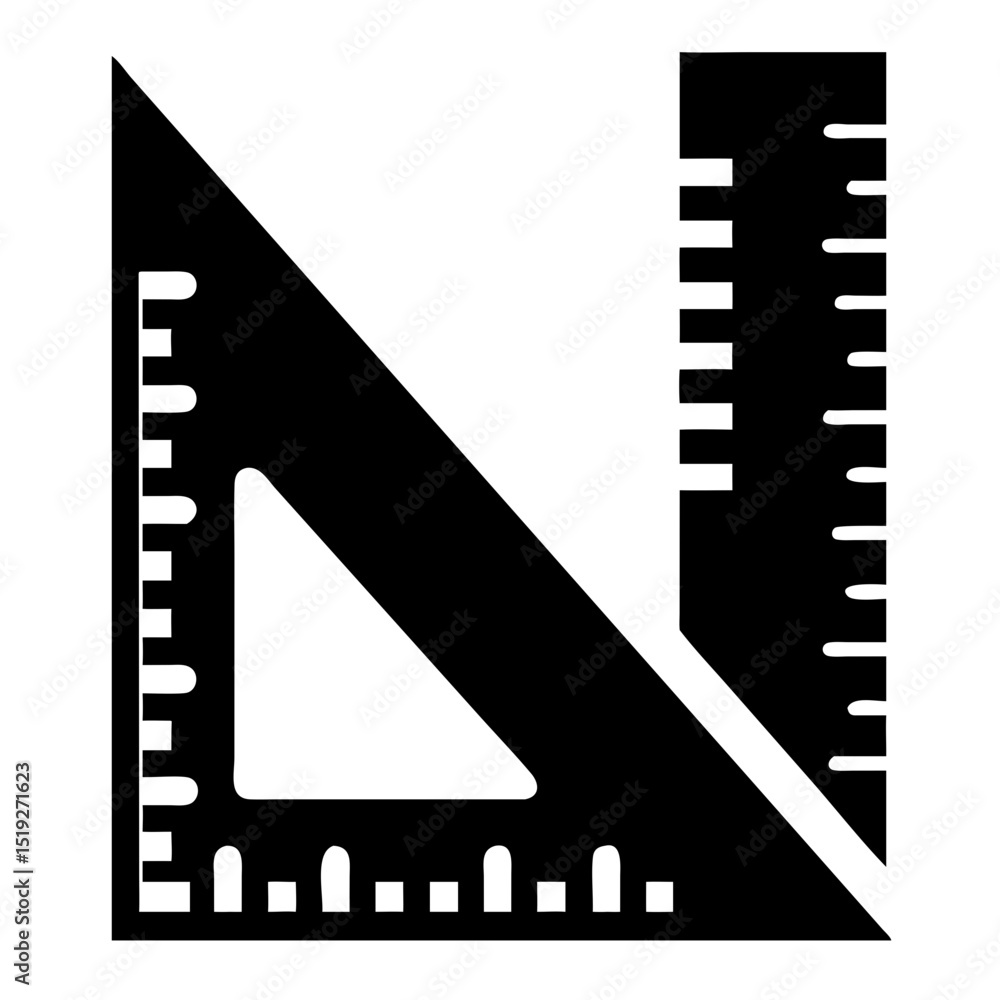 Poster set square and ruler. geometry tools for precise measurements and drafting. black set square and str