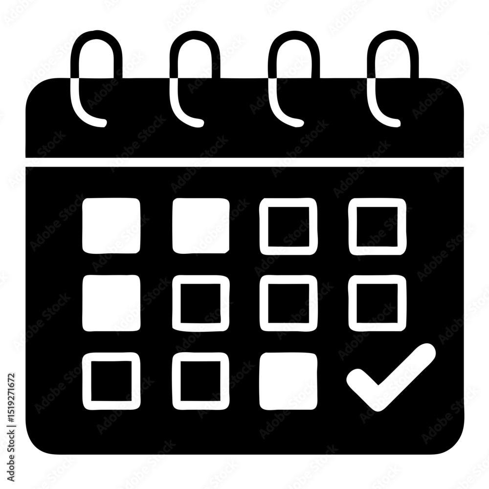 Poster simple calendar icon with check mark. calendar grid shows daily schedule planning. useful calendar i