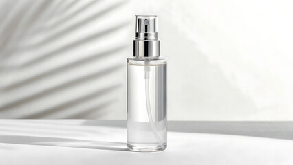 Elegant Minimalist Spray Bottle Product Mockup Clear Glass Bottle with Silver Cap