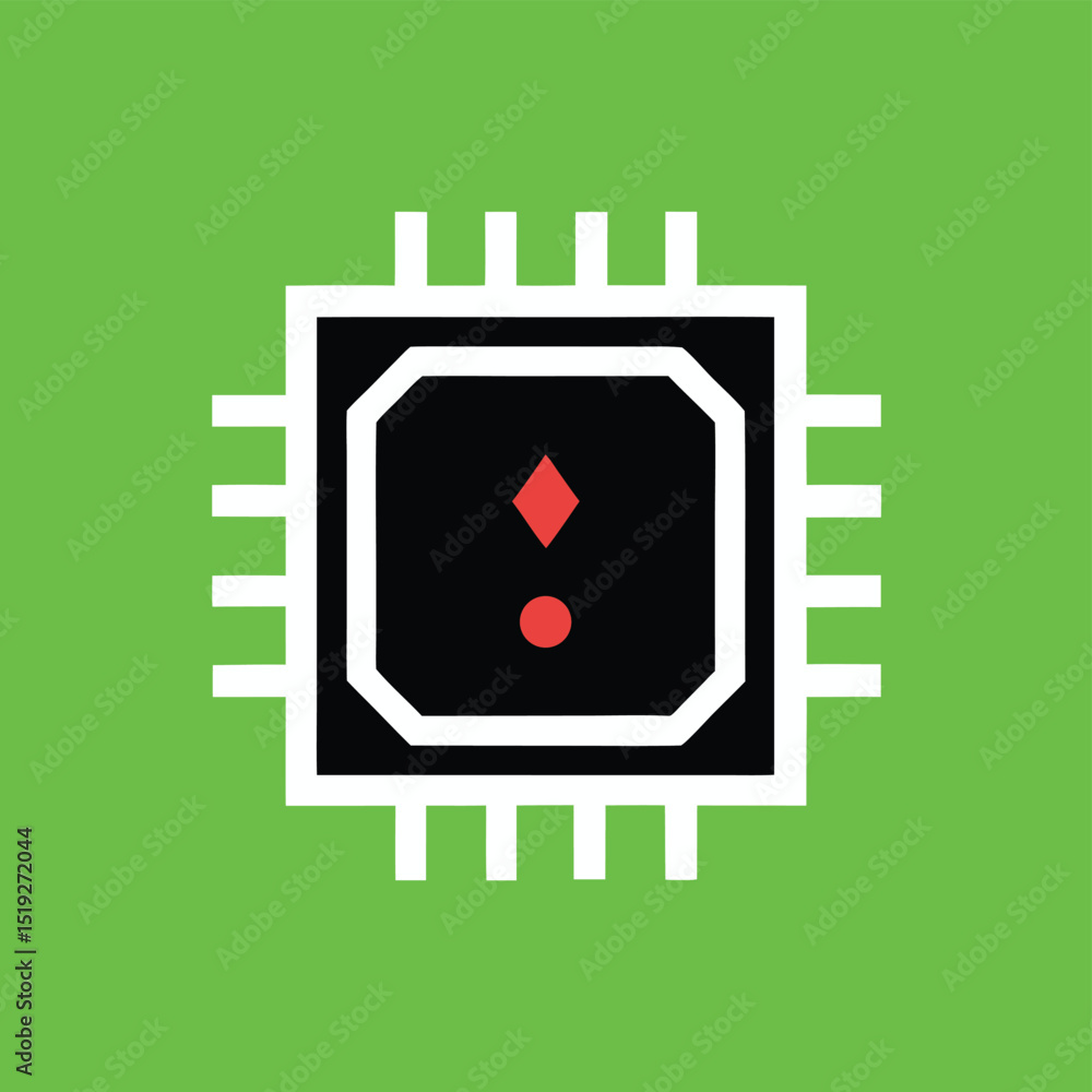 Poster abstract circuit board design featuring red diamond and dot with transparent background