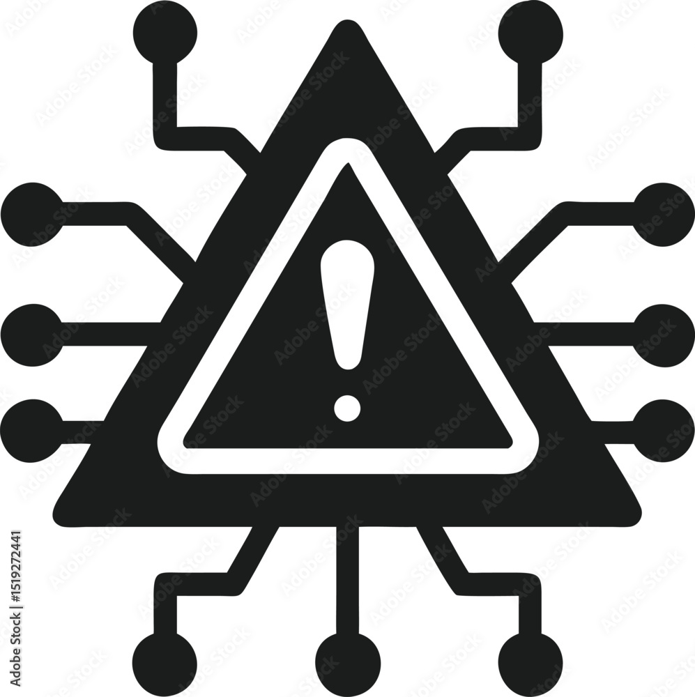 Poster artificial intelligence error alert symbol in a red glowing neural network design