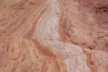 Fire Wave Trail, red Aztec Sandstone outcrops, Early Jurassic geological formation of primarily eolian sand. Valley of Fire State Park, Clark County, Nevada geology. Weathering. 