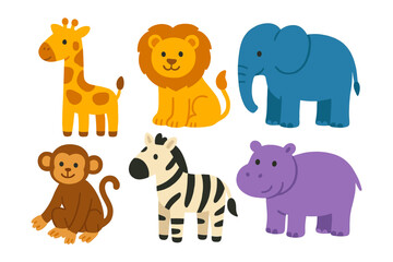 Adorable cartoon safari animals  illustration design element