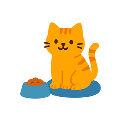 Adorable orange tabby cat with dinner illustration design element