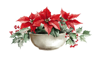 Red flowers in a pot Isolated on transparent background