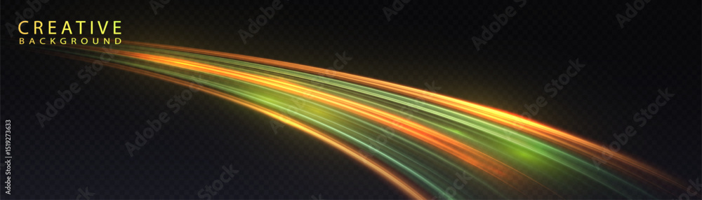 Poster Abstract light flow of motion dynamics in bright colorful colors. For visual effects on the topic of speed and high-tech interfaces.