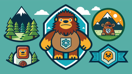 Fototapeta premium Collection of Cartoon Nature and Character Badges on a Teal Background