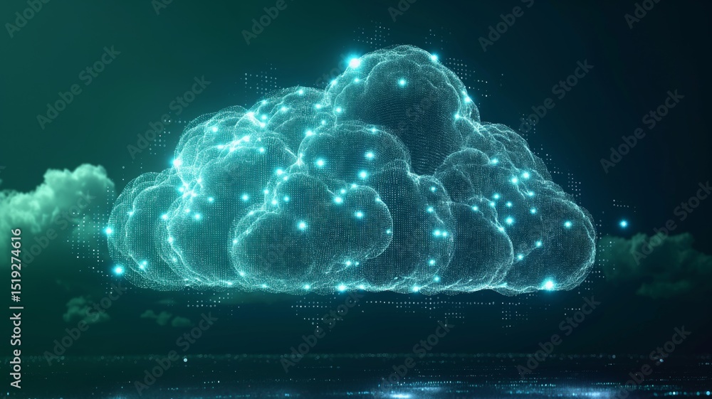 Poster digital representation of cloud storage technology using artificial intelligence concepts