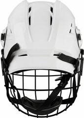 White Protective Ice Hockey Helmet with Transparent Plastic Visor on White Background