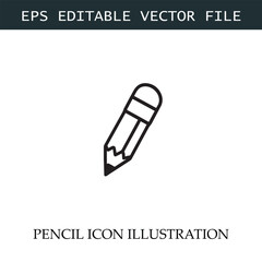 Pencil Icon Black and White Vector Design Image Illustration

