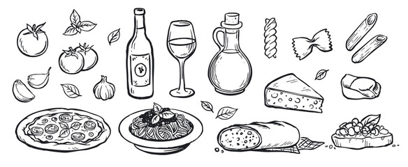 Italian Kitchen Hand-Drawn Clipart Set - Line Art, Doodle, Drawing, Illustration - PNG