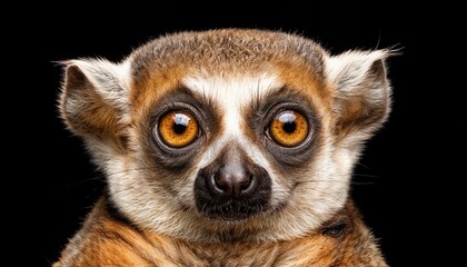 Obraz premium Striking Portrait of a Slow Loris in an Isolated Setting, Showcasing the Enchanting Eyes and Distinctive Textures of this Nocturnal Lemur against a Dark Backdrop, Evoking a Mystical Atmosphere.