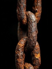 Close Up Rusty Metal Chain Links Against Dark Background