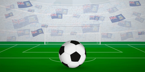 Falkland Islander Football Arena Full of Fans with National Flags, Sports Event Illustration.