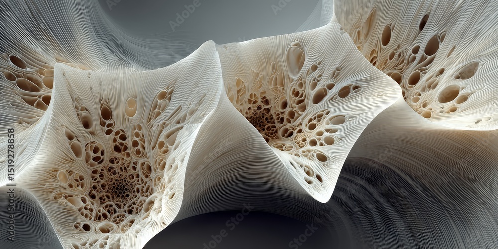 Aufkleber abstract 2d illustration with flowing organic shapes resembling cellular structures in soft off-whit