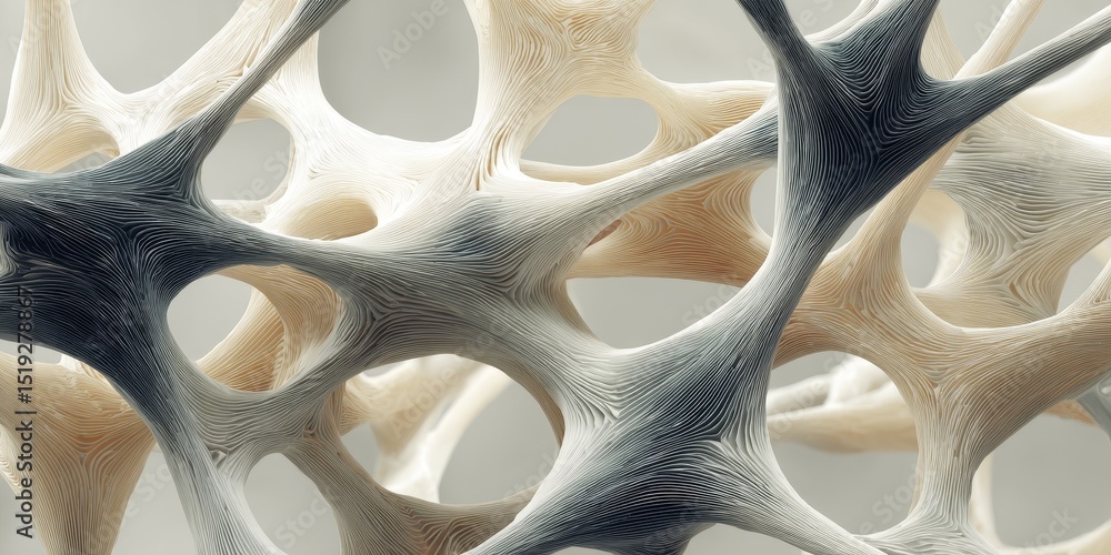 Aufkleber abstract 2d illustration with flowing organic shapes resembling cellular structures in soft off-whit