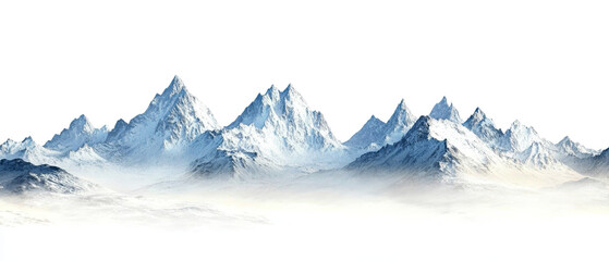 Fototapeta premium Snowy Mountain Range Landscape, Isolated on Transparent Background, Digital Art, Nature Scene, Mountains, Winter, Cliffs