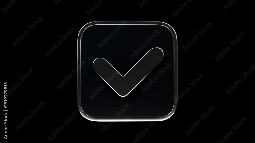 Poster check mark tick box. black and silver checkbox icon simple from side to side looped animation. trans