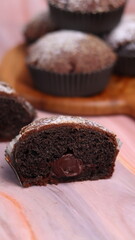 Chocolate Smurf Bread sprinkled with powdered sugar and chocolate paste inside