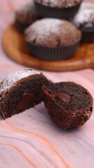 Chocolate Smurf Bread sprinkled with powdered sugar and chocolate paste inside