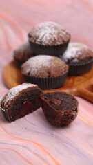 Chocolate Smurf Bread sprinkled with powdered sugar and chocolate paste inside