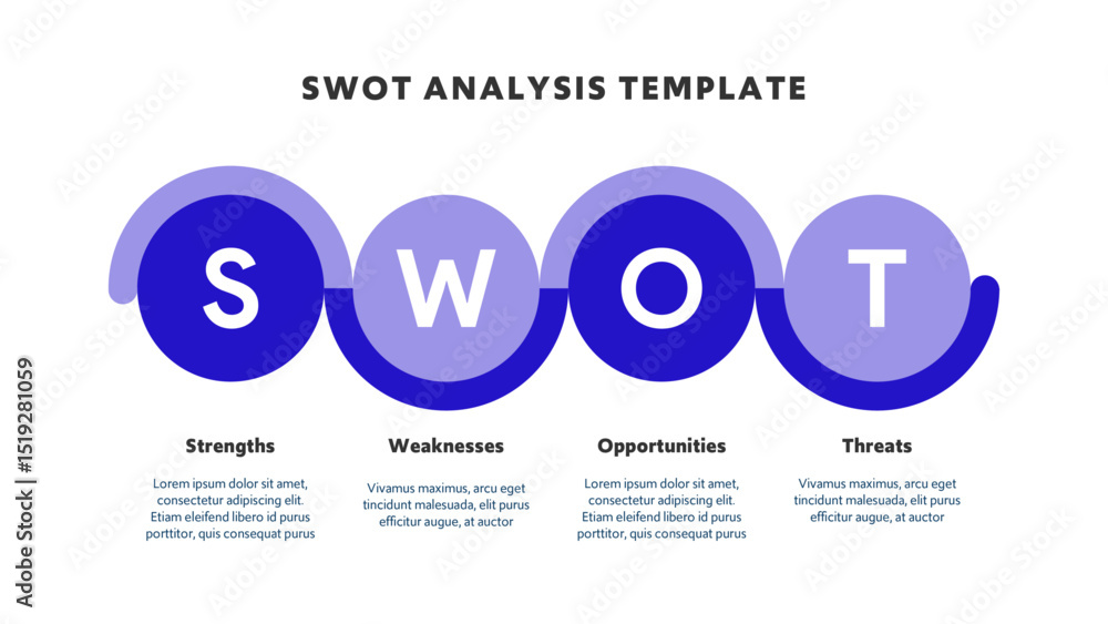 Poster four colorful elements with text inside placed around circle. concept of swot-analysis template or s