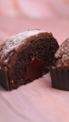 Chocolate Smurf Bread sprinkled with powdered sugar and chocolate paste inside