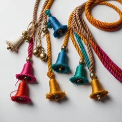 Colorful rope and bells for Eid ul Azha animals, white background