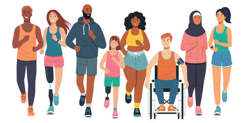 Flat Design of a Diverse Jogging Group