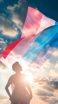 transgender pride flag in sunlight, transgender pride celebration showing transgender pride spirit,LGBTQ pride image focused on trans empowerment