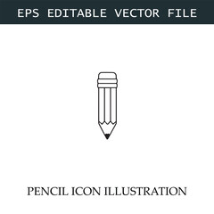Pencil Icon Black and White Vector Design Image Illustration

