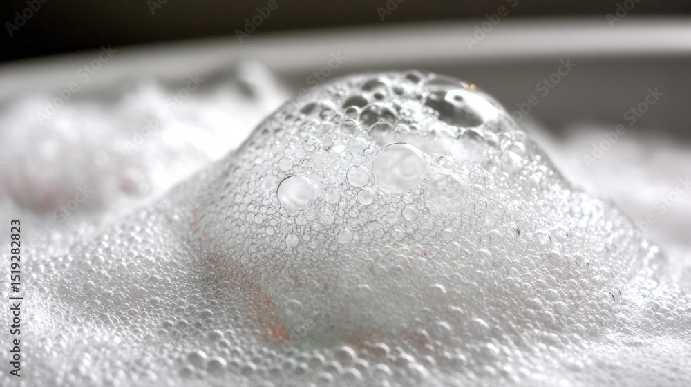 Poster soft bubbles rise and gather in a bath, reflecting light gently as they create a peaceful and relaxi