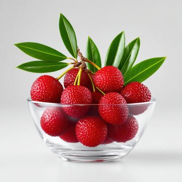 Fresh red maypop fruit in glass bowl isolated on white background