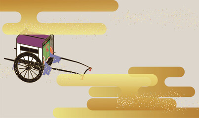 日本の歴史的な貴族の乗り物、牛車イメージイラスト。