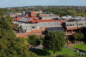 Tamworth, west midlands, United Kingdom 07 02 2022, ariel view of Ankerside shopping centre just off the castle grounds