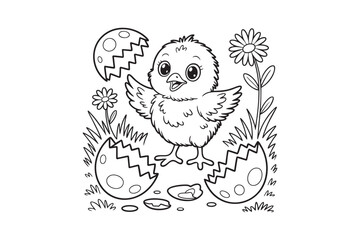 Fototapeta premium Cute Baby Chick Hatching from Egg – Easter Coloring Page for Kids